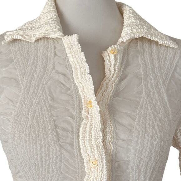 Vintage Peplum by Yoshiki Hishinuma Crinkle Pleated Blouse – Ivory White –RARE - Picture 2 of 10